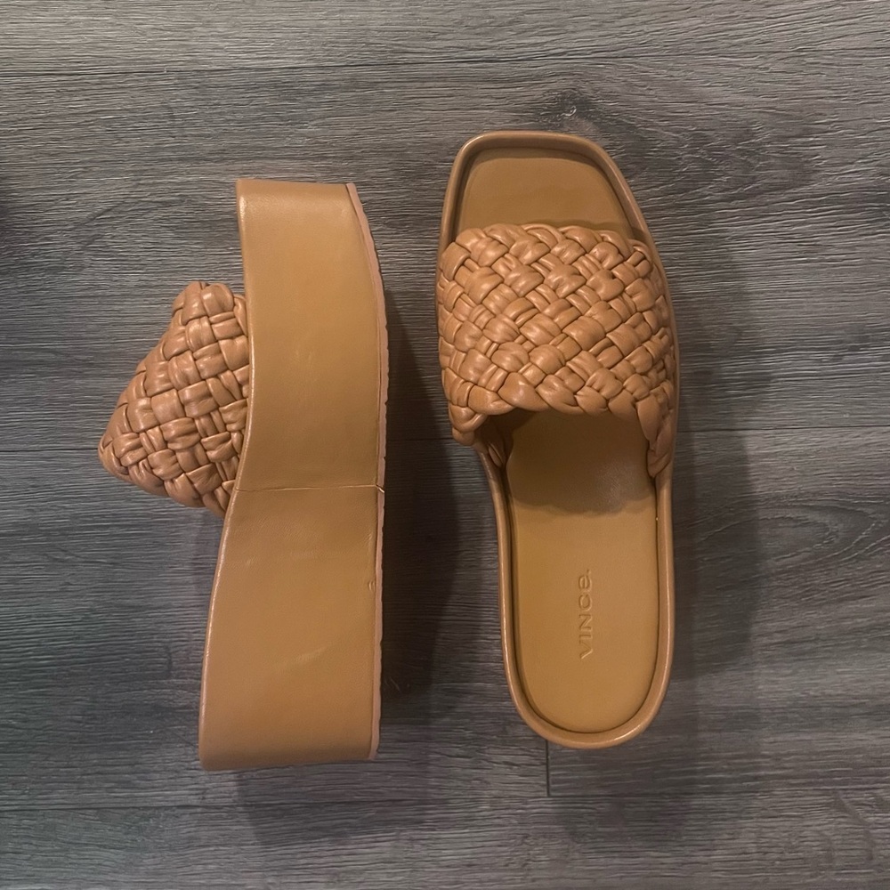 Vince Mari Tan Woven Platform Sandals